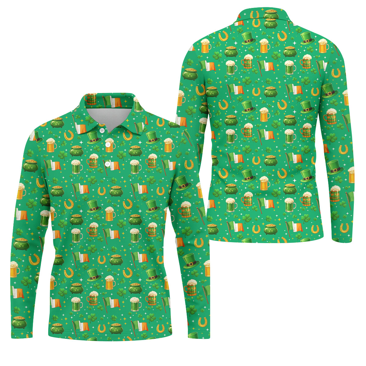 St Patrick's Day Pot Of Gold Leprechaun Hats Irish Flag Golf Tops For Men, Golf Gift For Men, Golf Shirts For Men