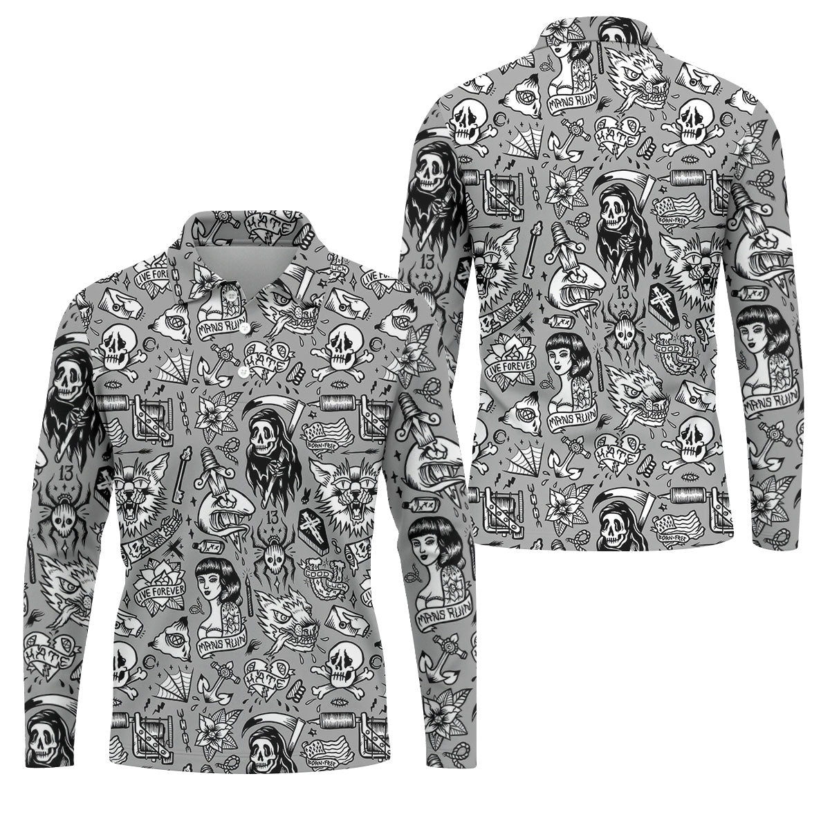 Mans Ruin Horror Theme Hawaiian Golf Shirt, Halloween Vibe Men's Golf Shirt, Polo ShirtFor Men