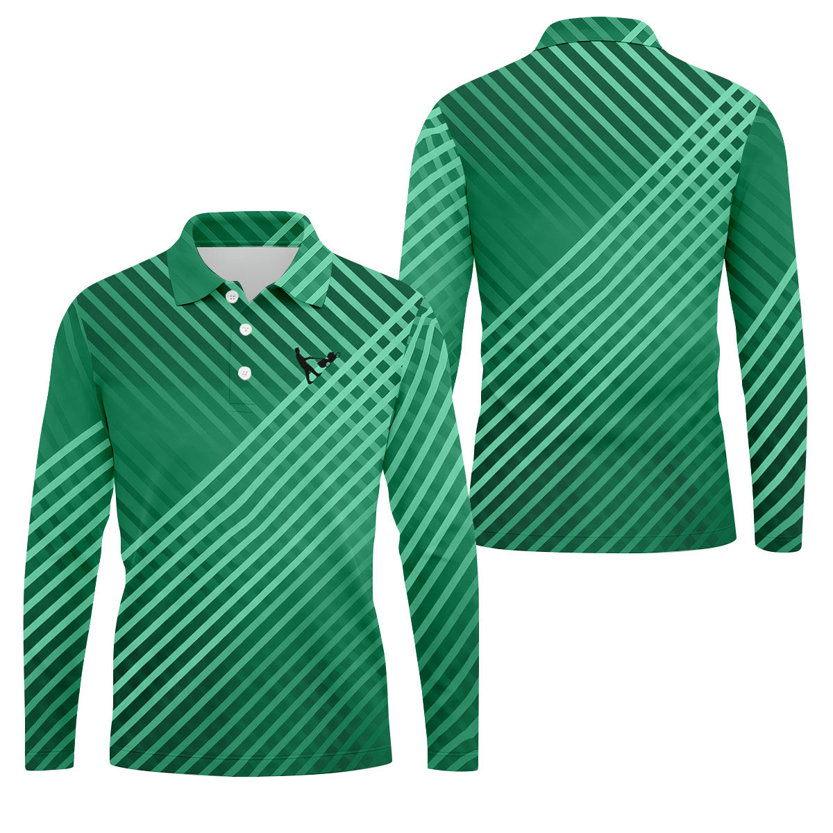 Green And White Striped Pattern Golf Tops For Men, Performance Golf Shirt, Polo Shirt Men