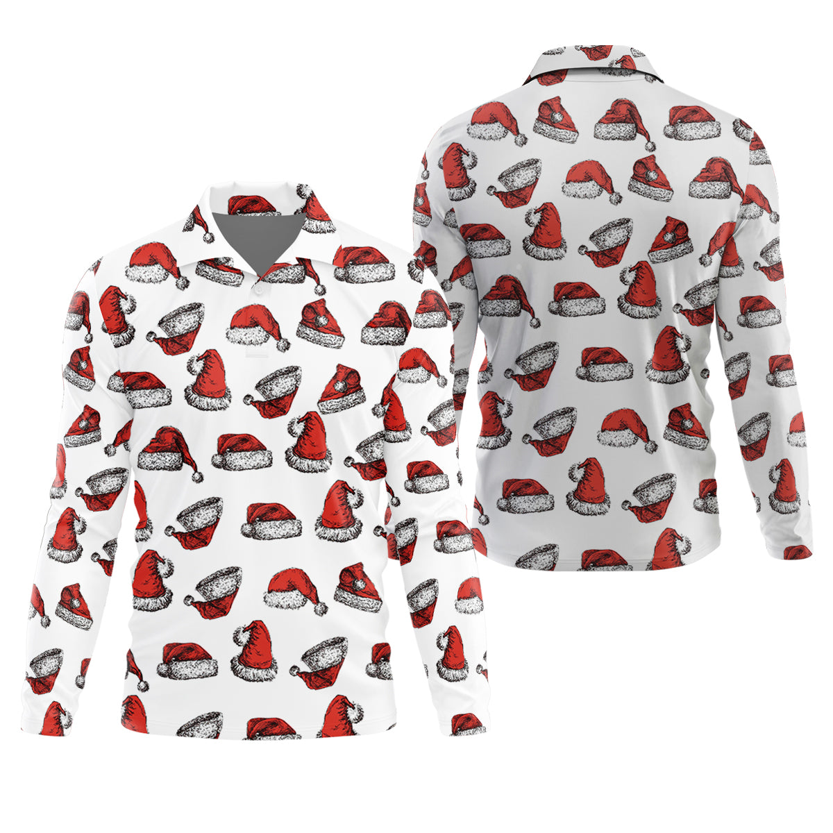 Santa Hat Pattern Christmas White Golf Tops For Men, Christmas Golf Shirt, Men's Golf Apparel