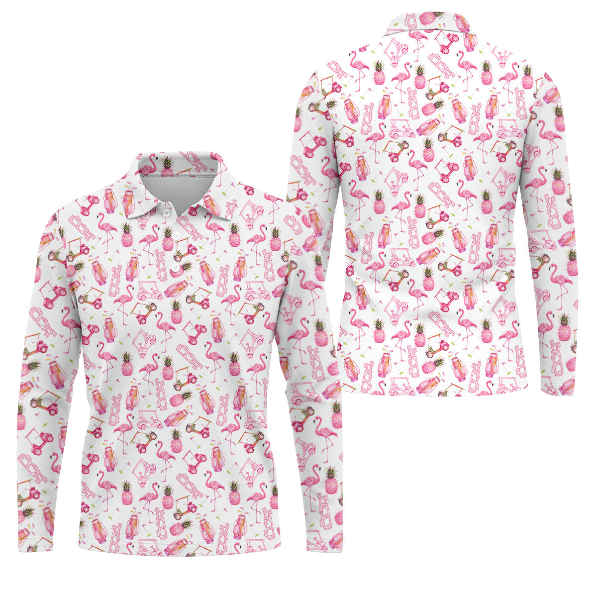 Funny Flamingo Pink Pineapple Tropical Vibe Golf Tops For Men, Men's Funny Golf Shirts, Polo Shirtor Men