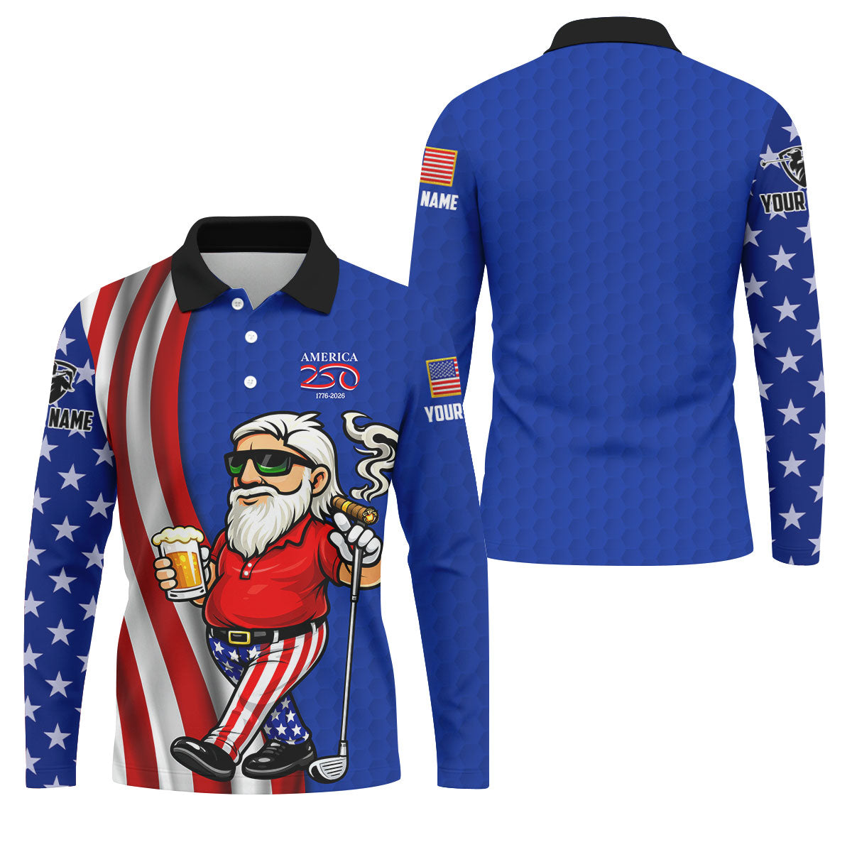 America 250 Patriotic Man 4th Of July Navy Golf Shirt, Golf And Beer Golf Shirts For Men