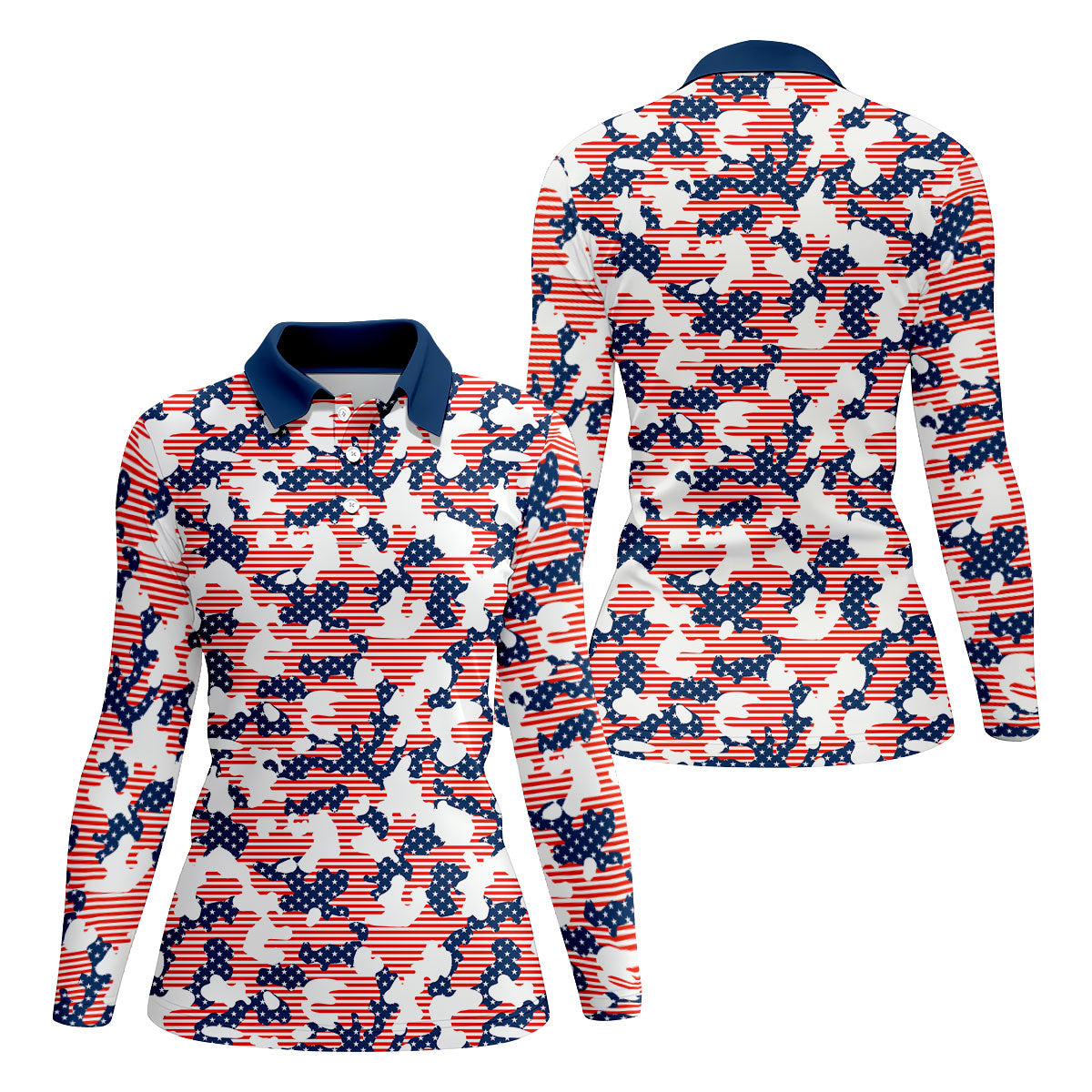 Red White And Blue Camo Patriotic Golf Shirt, 4th Of July Golf Shirt, 250 Celebration Golf Shirt For Women
