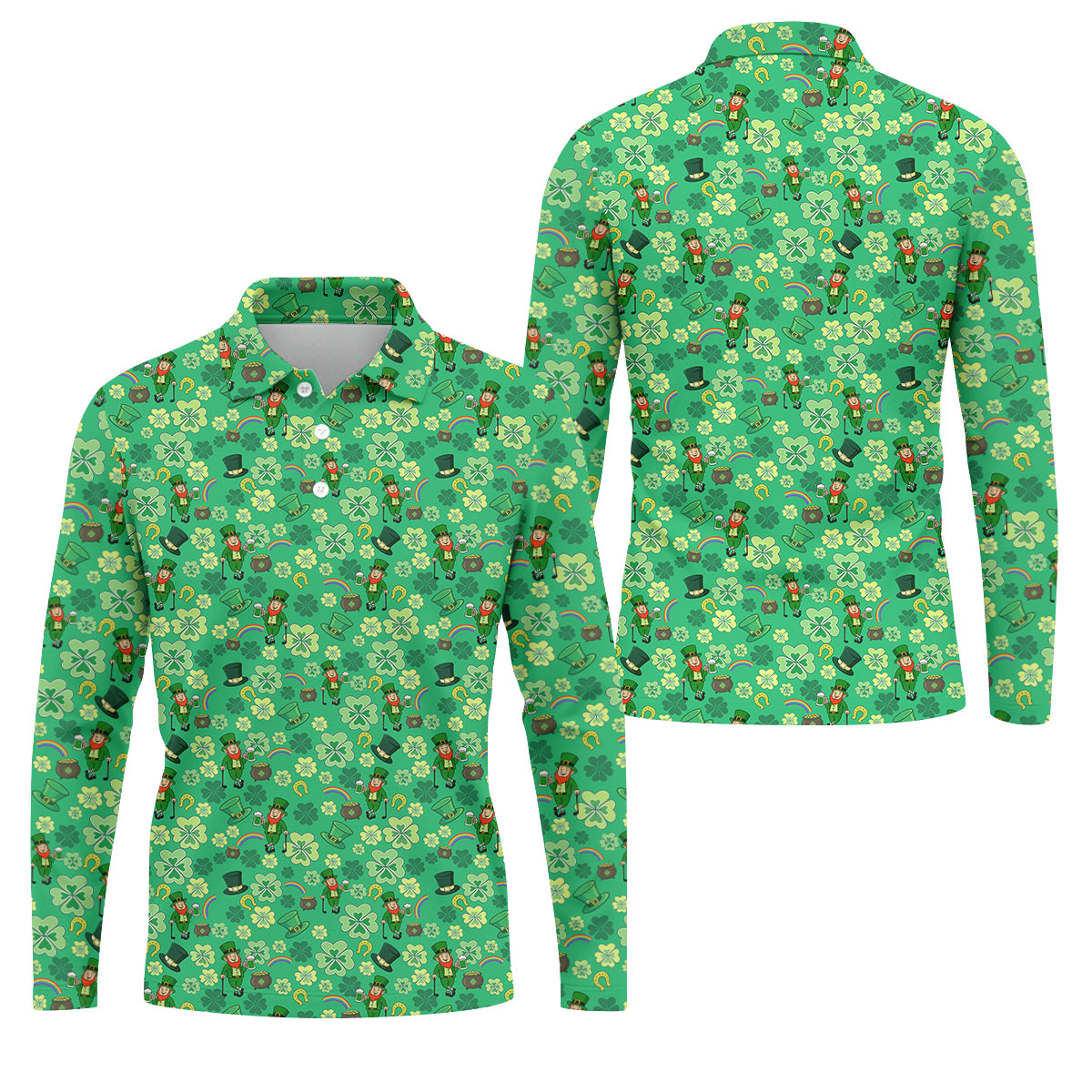Shamrock St Patrick's Day Light Green Golf Shirt, Polo ShirtFor Men, Golf Shirts For Men, Golfing Apparel