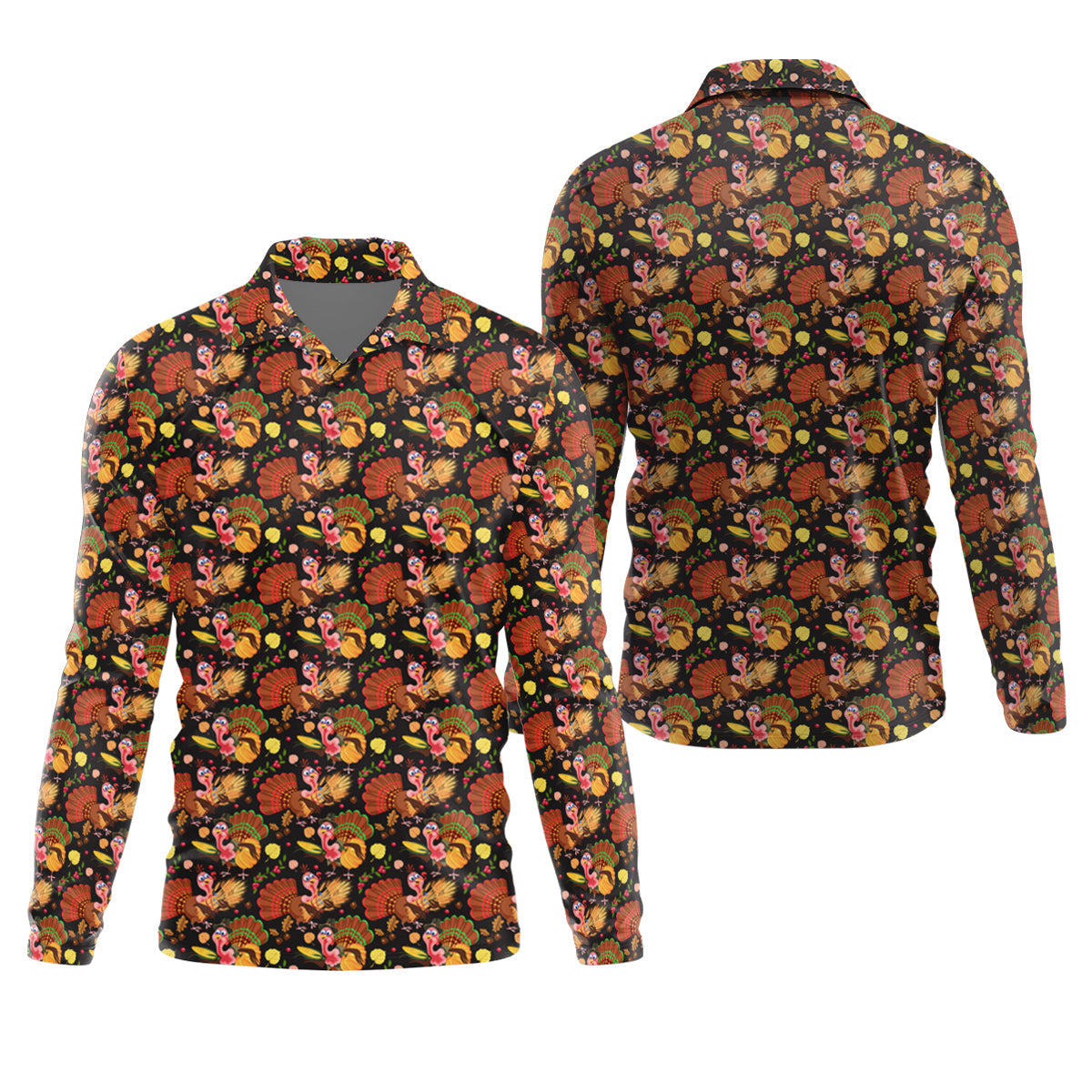 Turkey Pumpkin Thanksgiving Holiday Black And Brown Polo ShirtFor Men, Golf Gift For Men
