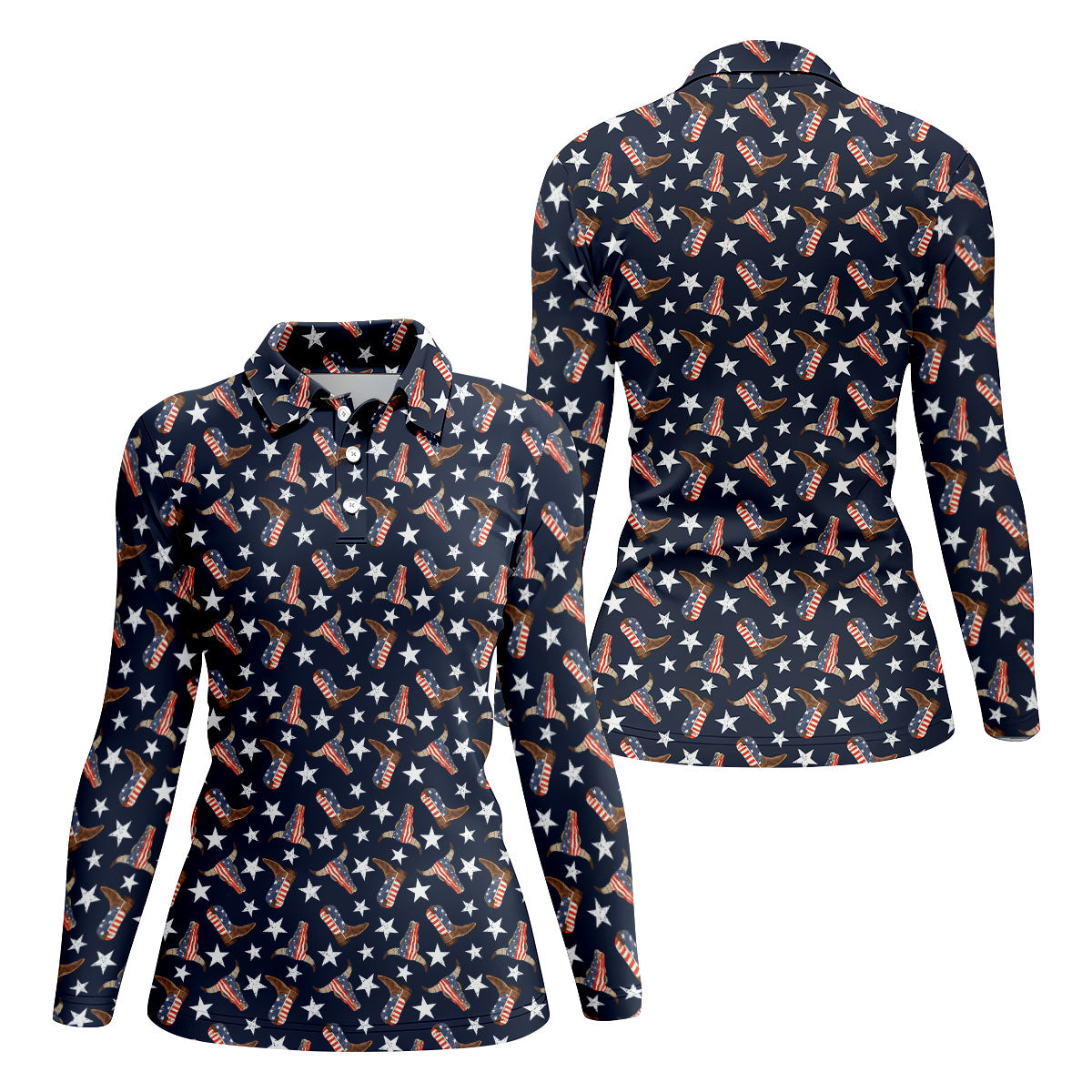 Patriotic Cowboy Boots Stars Pattern 4th Of July Golf Shirt, 250th Anniversary Golf Shirt For Women