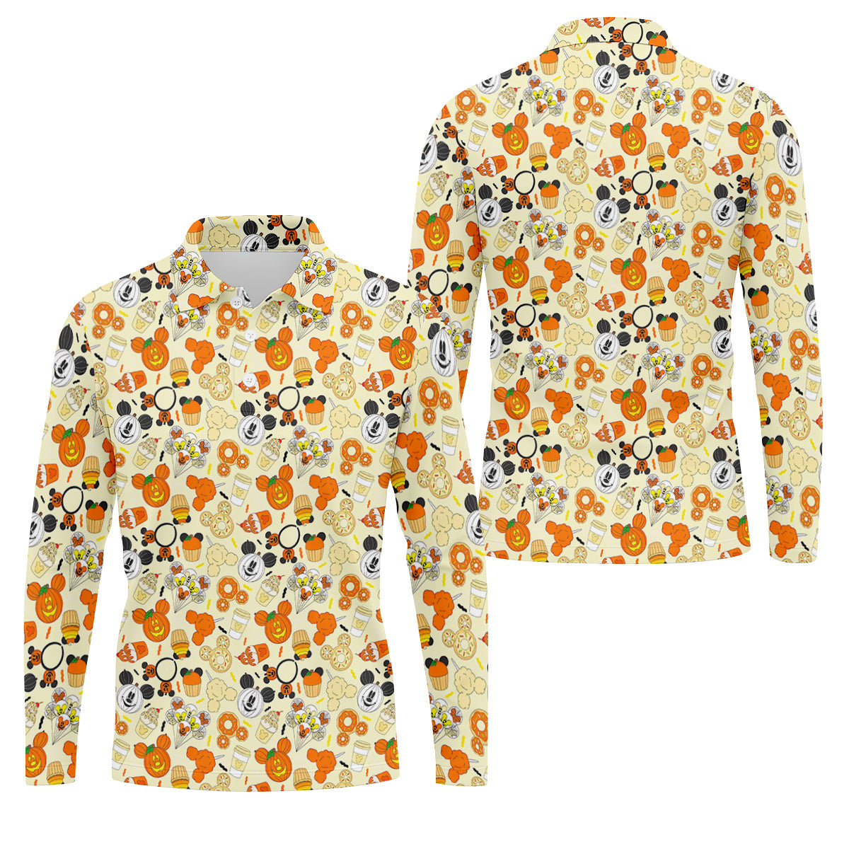 Cute Halloween Mouse Pumpkin Polo ShirtFor Men, Sweet Spooky Golf Tops For Men, Halloween Golf Shirt