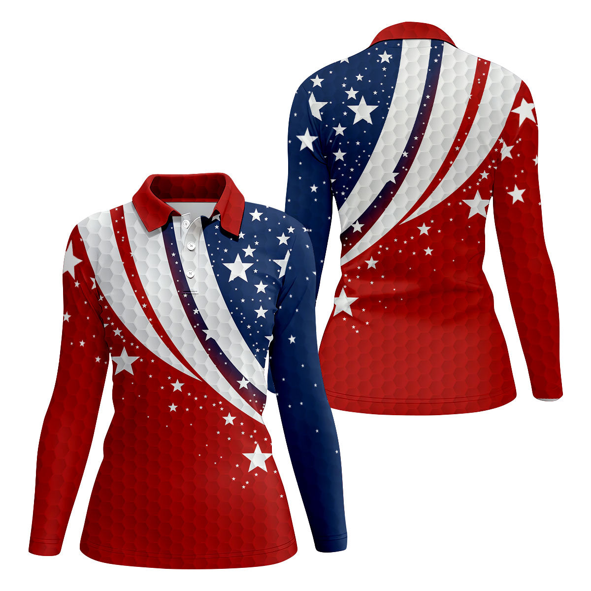 Stars And Stripes Golf Ball Pattern Patriotic 4th Of July Golf Shirt, 250 Celebration Golf Shirt For Women