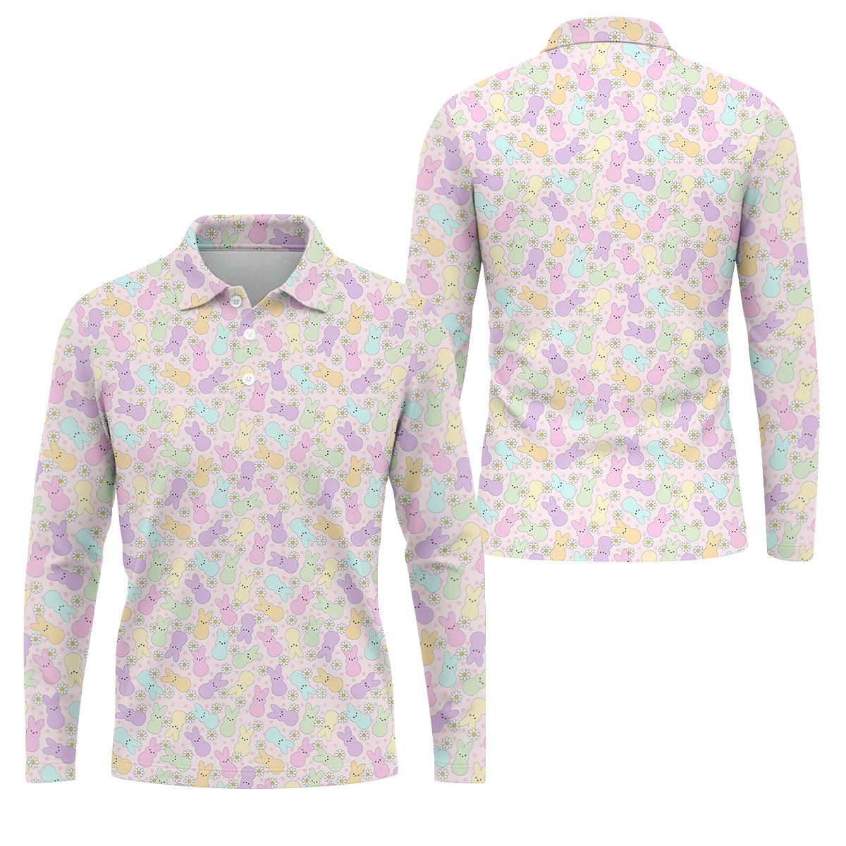Easter Bunny Seamless Pattern Golf Shirts For Men, Men's Funny Golf Shirts, Cute Golf Outfit, Polo ShirtFor Men