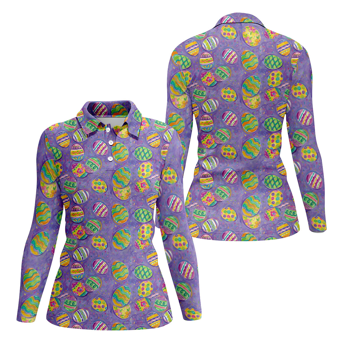 Colorful Painted Easter Eggs Women Golf Top, Cute Golf Outfit, Ladies Golf Shirts
