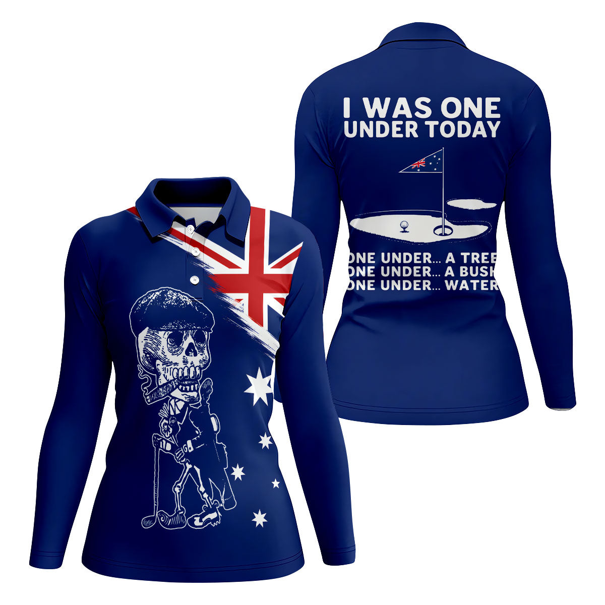 I Was One Under Today Skeleton Golfer Australia Flag Print Ladies Golf Tops, Golf Shirt For Women