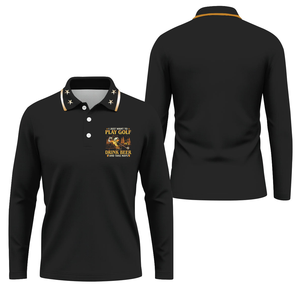 I Just Want To Play Golf Drink Beer And Take Naps Black Golf Shirt, Men's Funny Golf Shirts