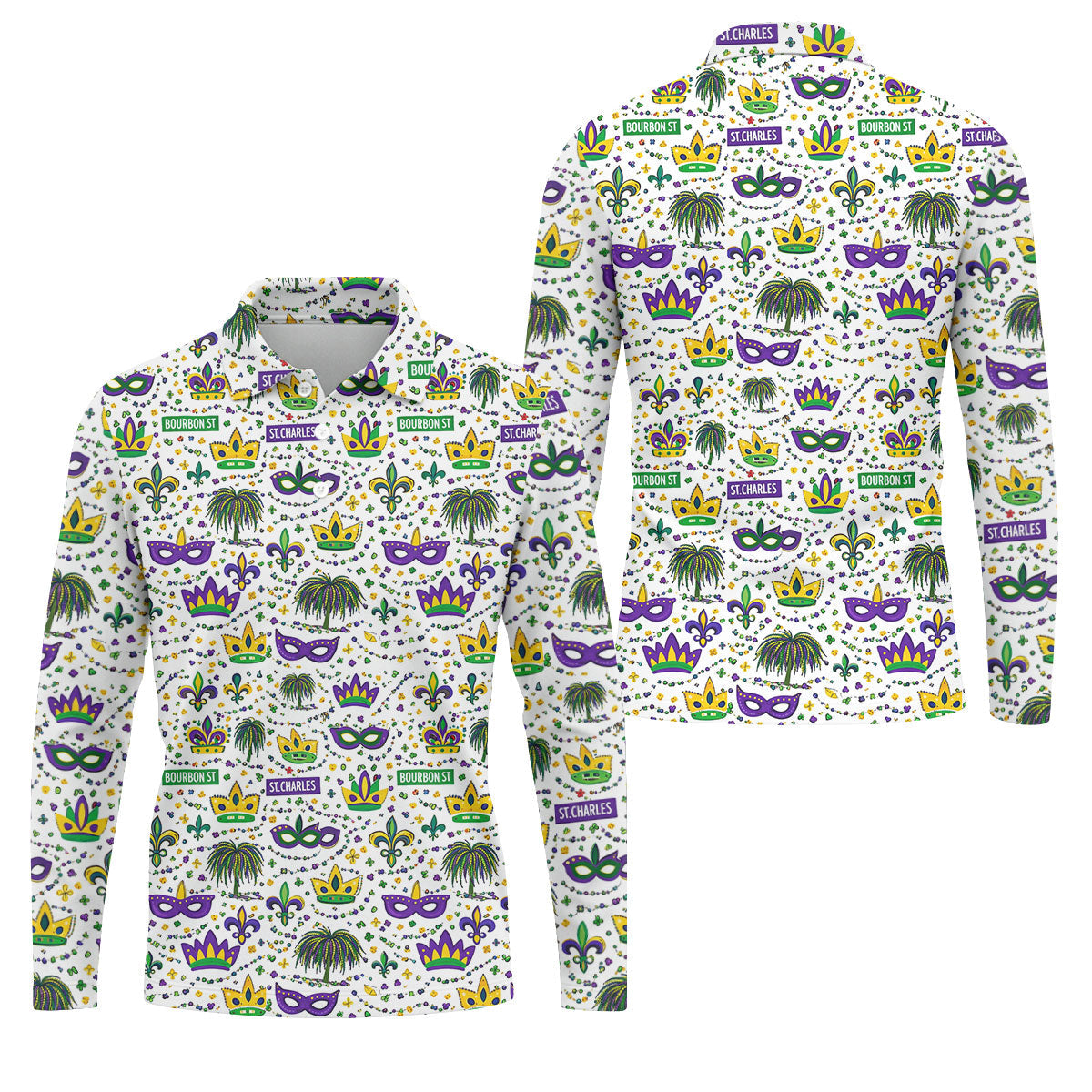 Crown Mask Fleur De Lis Mardi Gras Golf Shirt, Golf Tops For Men, Polo ShirtFor Men, Golf Shirts For Men