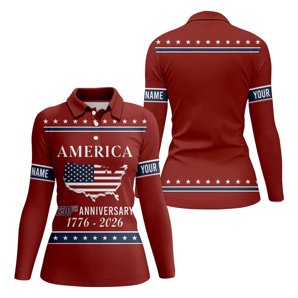 America 250th Anniversary 1776-2926 Red Golf Shirt, 4th Of July Patriotic Golf Shirt For Women