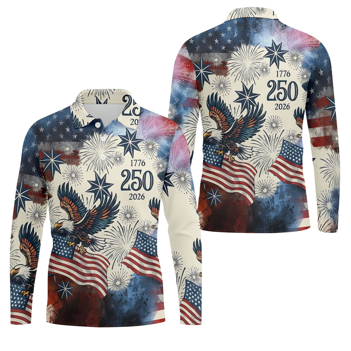 United States 250th Anniversary Patriotic Eagle Vintage Golf Shirt, 4th Of July Golf Shirts For Men