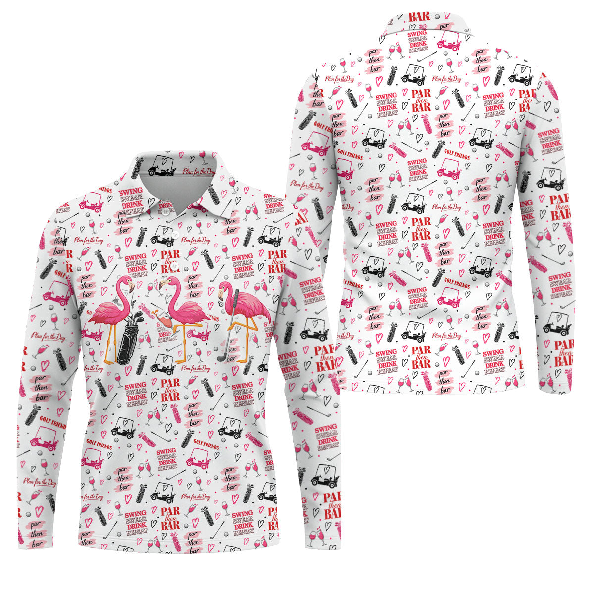 Par Then Bar Flamingo Golf Shirt, Tropical Party Polo Shirt Men, Golf Shirts For Men