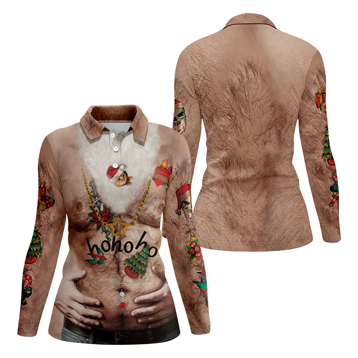 Women's Santa Beer Belly Costume Golf Shirt, Christmas Golf Shirt, Women’s Golf Apparel