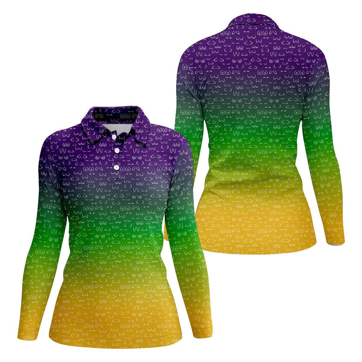 Purple Green Gold Ombre Color Mardi Gras Golf Shirt, Women's Golf Tops, Golf Gifts For Women, Ladies Golf Shirts