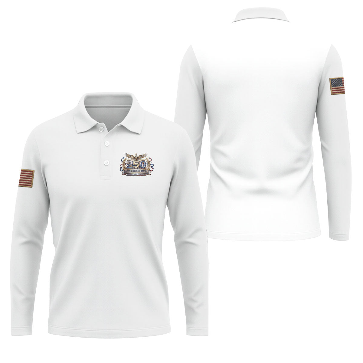 250 Years USA Anniversary 1776-2026 Men's Golf Polo Shirtrica Patriotic Men's White Polo