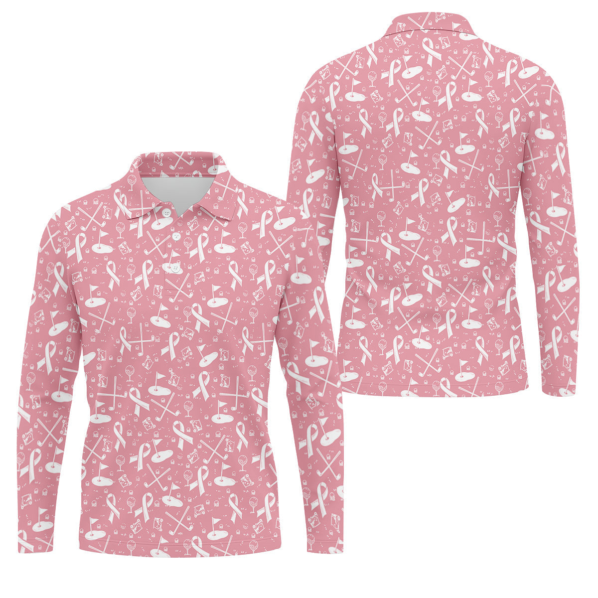 Awareness Ribbon Light Pink And White Golf Shirt, Cancer Awareness Shirt, Polo ShirtFor Men