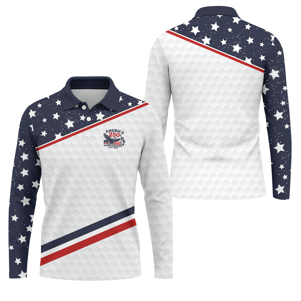 America 250 Anniversary Golf Ball Pattern Retro Golf Shirt, Patriotic 4th Of July Golf Shirts For Men
