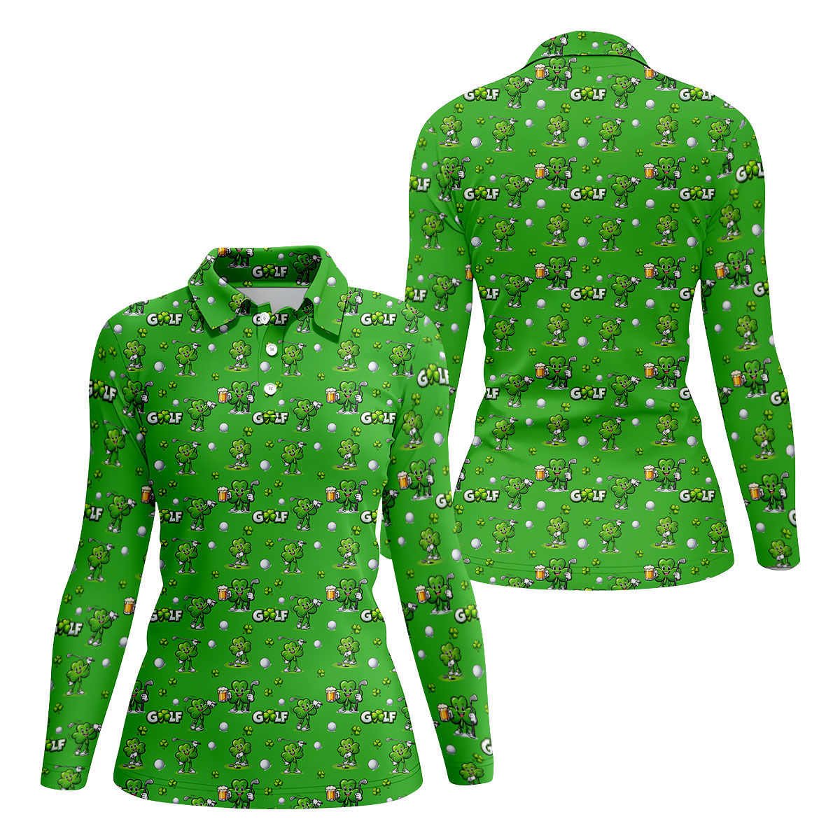 Three Leaf Clover Golf And Beer St Patrick's Day Green Golf Shirt, Women's Golf Shirts, Ladies Golf Polos