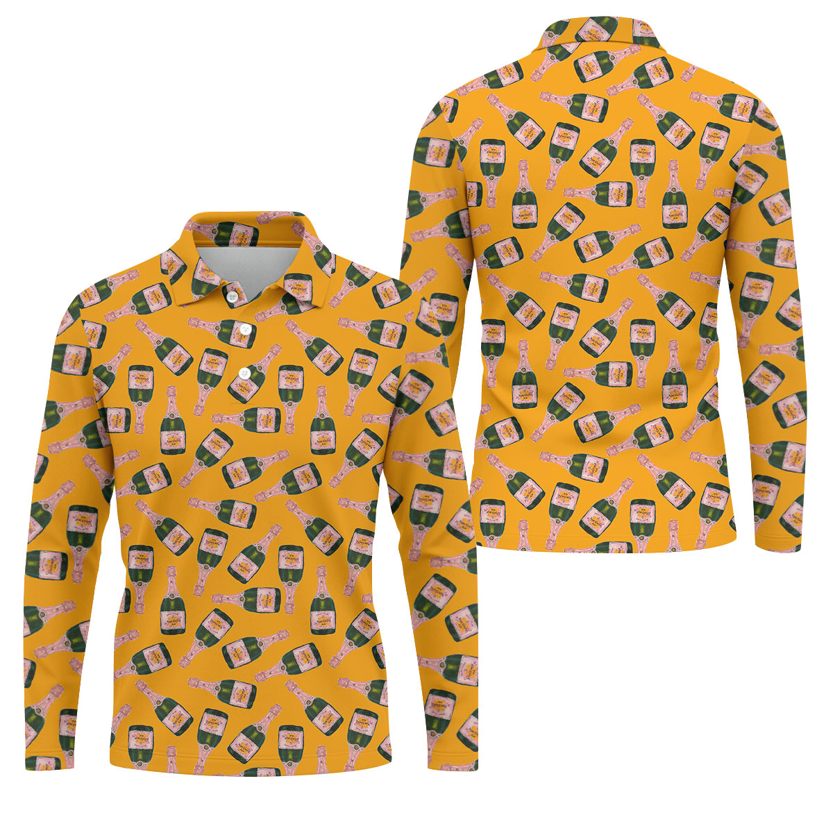 Rosé Champagne Seamless Pattern Yellow Golf Shirt, Polo Shirt Men, Golf Shirts For Men