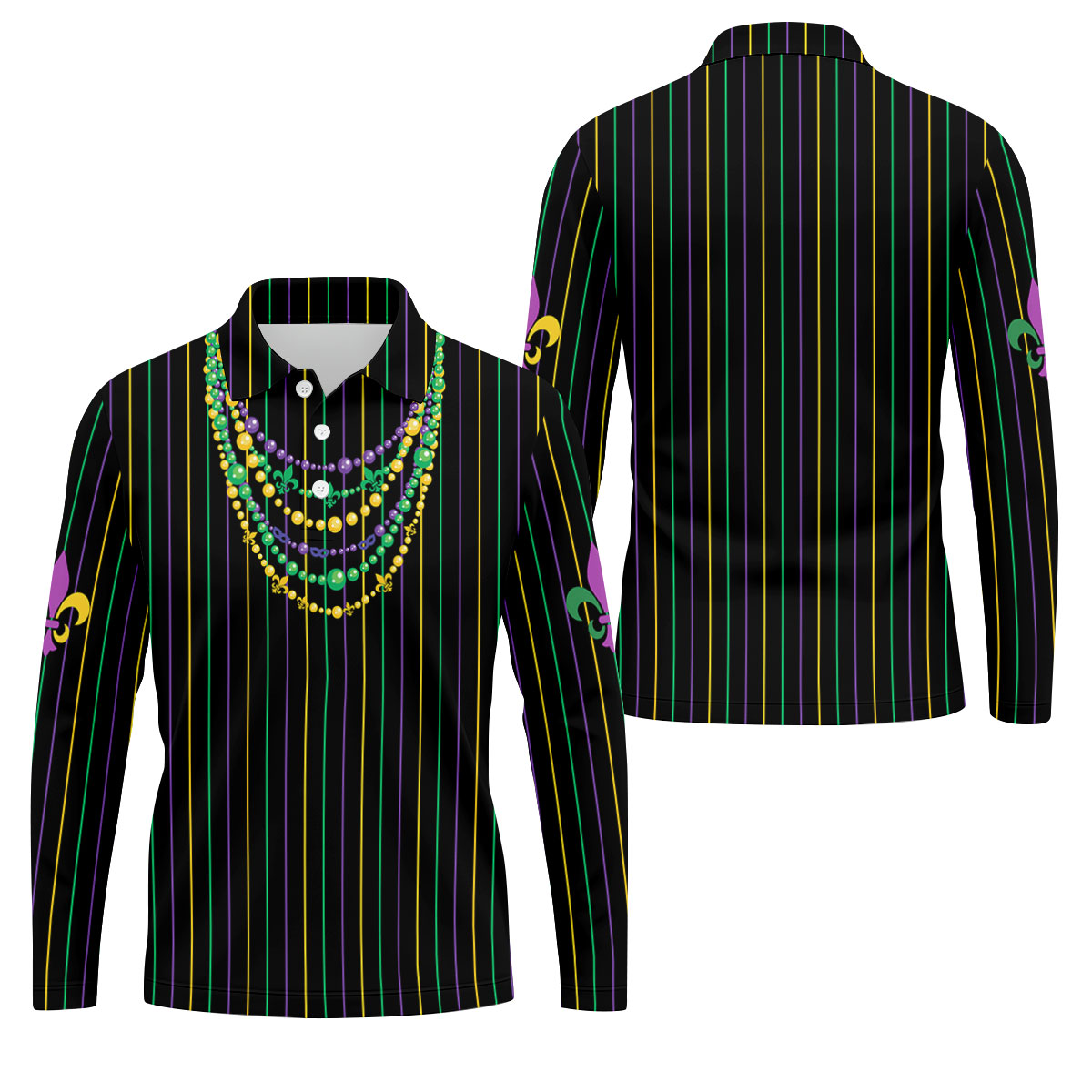 Mardi Gras Beads Necklaces Print Black Golf Shirt, Golf Tops For Men, Polo ShirtFor Men, Golf Shirts For Men