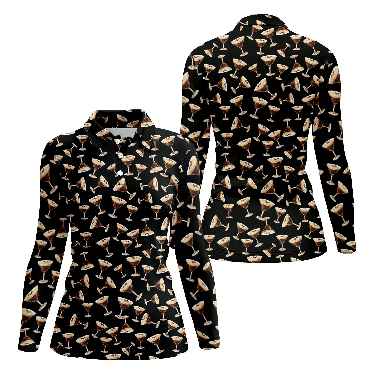 Espresso Martini Print Golf Shirt, Women's Golf Tops, Ladies Golf Shirts, Golf Shirt For Women