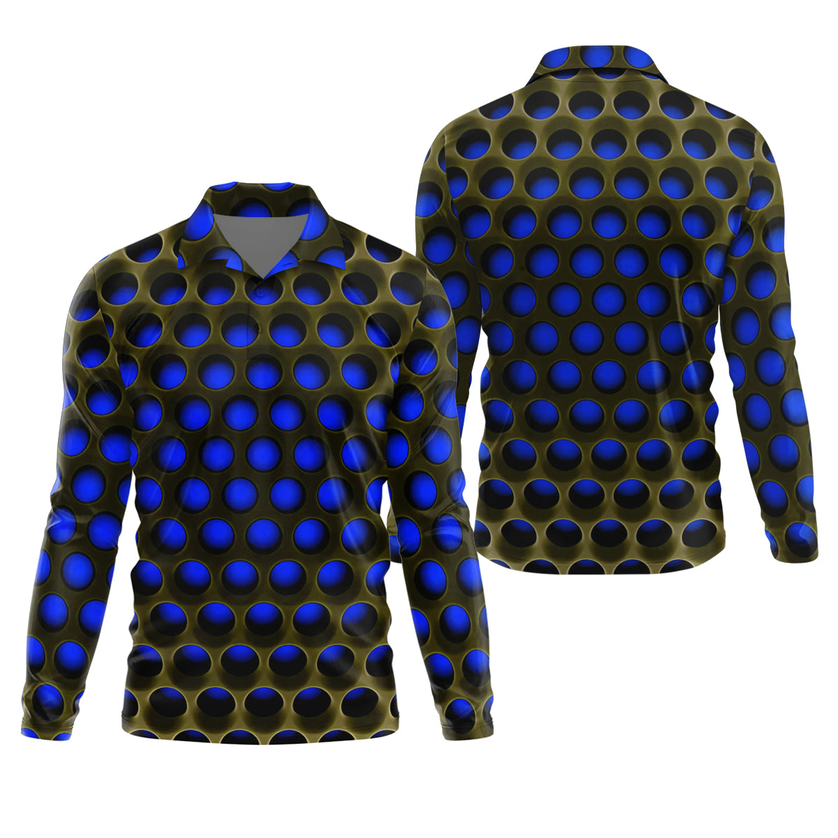 3D Effect Circular Pattern Navy Golf Shirt, Cool Golf Outfit, Men's Funny Golf Shirts, Polo ShirtFor Men