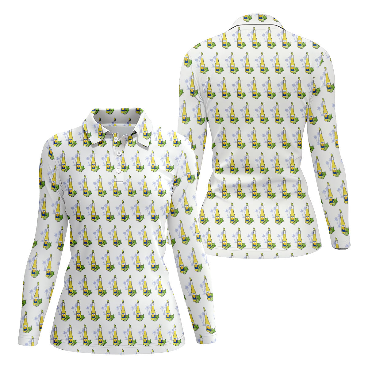 Beer And Lime Palm Tree Pattern Tropical Golf Shirt, Women's Golf Tops, Ladies Golf Shirt