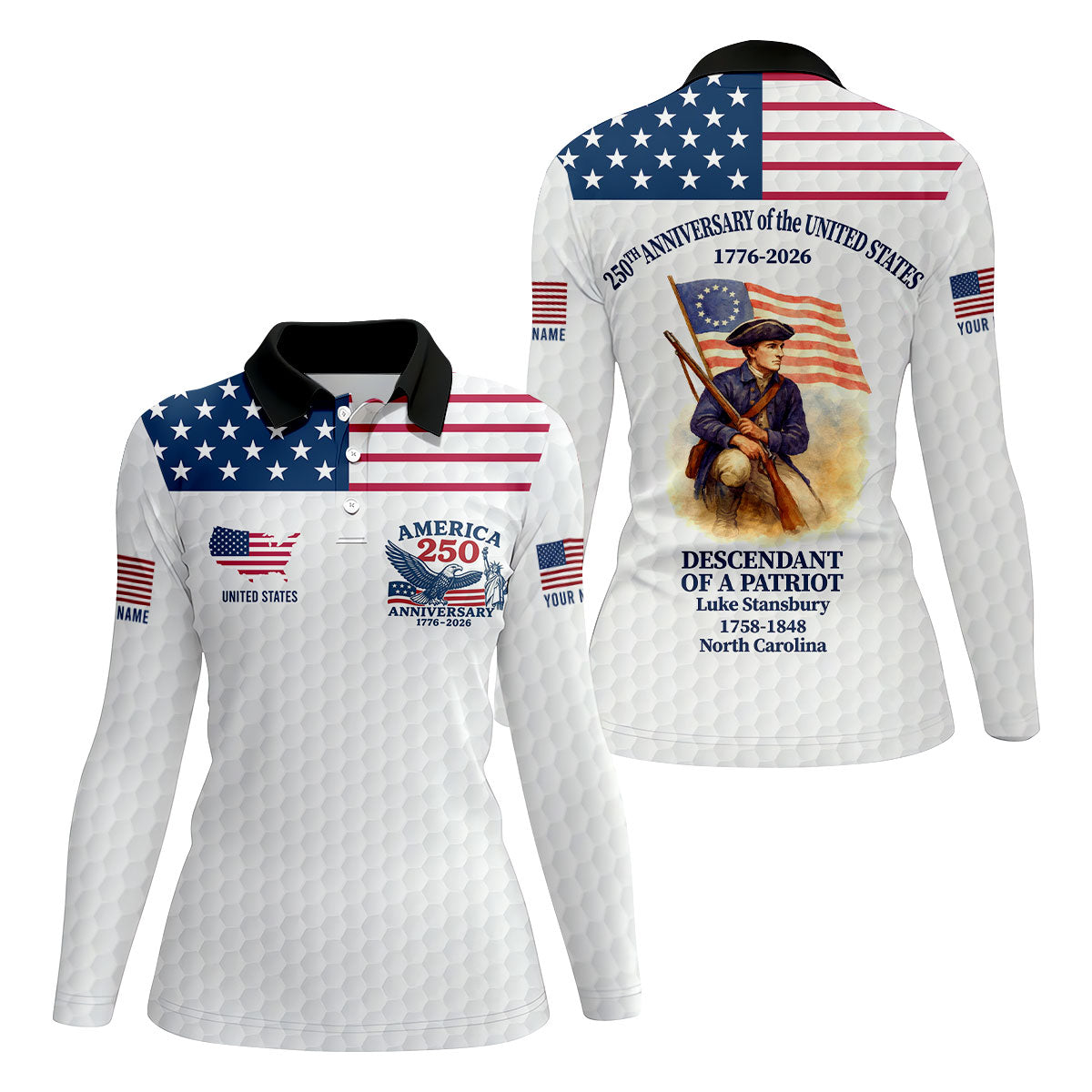 Descendant Of A Patriot Black Collar Golf Shirt For Women, Patriotic 4th Of July Golf Shirt