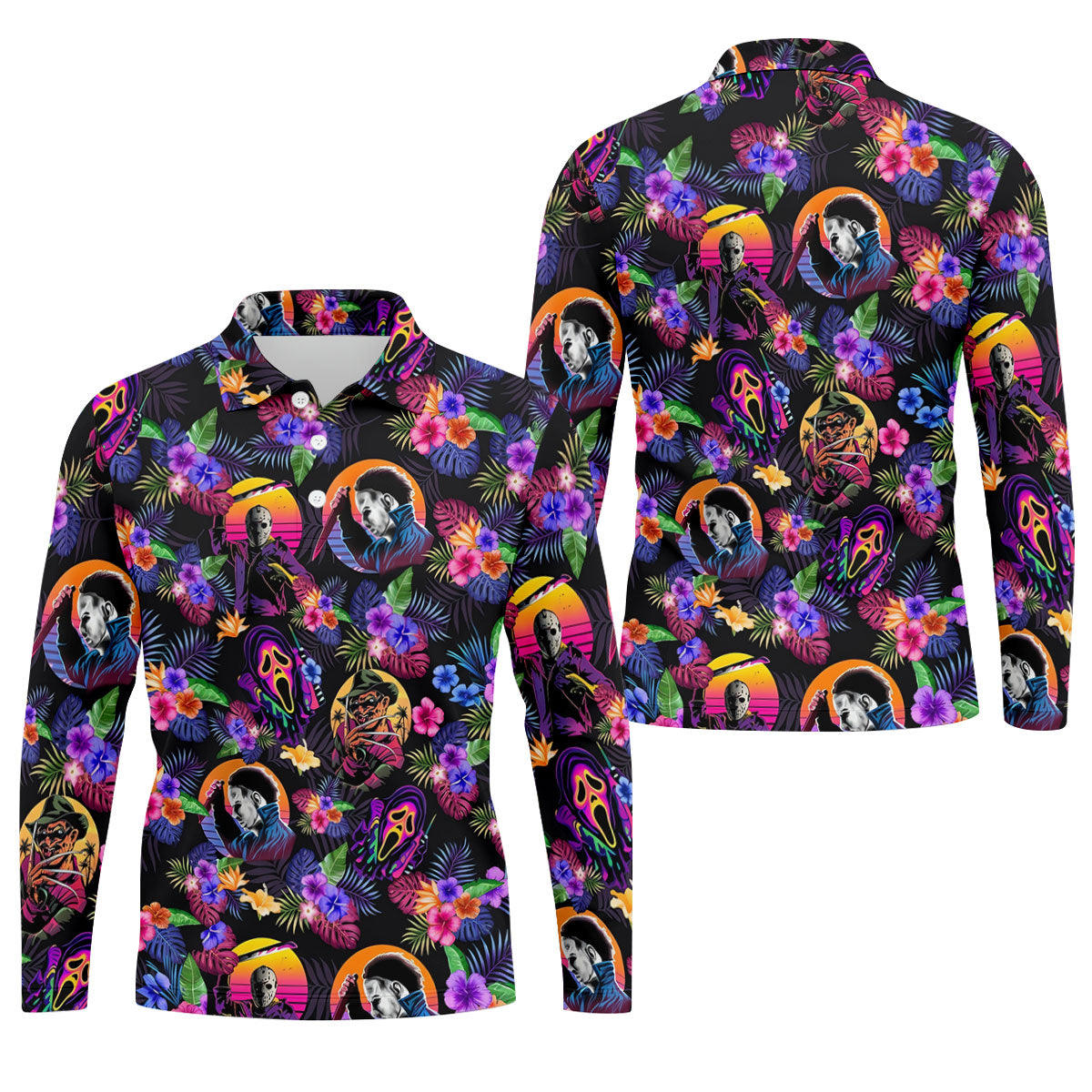 Retro Neon Horror Character Halloween Golf Shirt, Mens Golf Polo, Hawaiian Golf Shirt