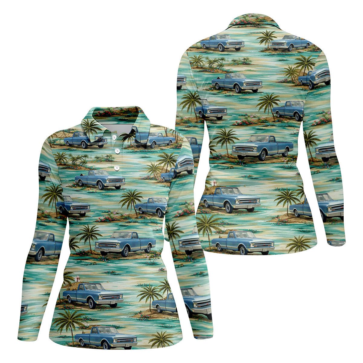 Personalized Truck Golf Shirt, Custom Vehicle Tropical Pattern, Golf Shirt For Women