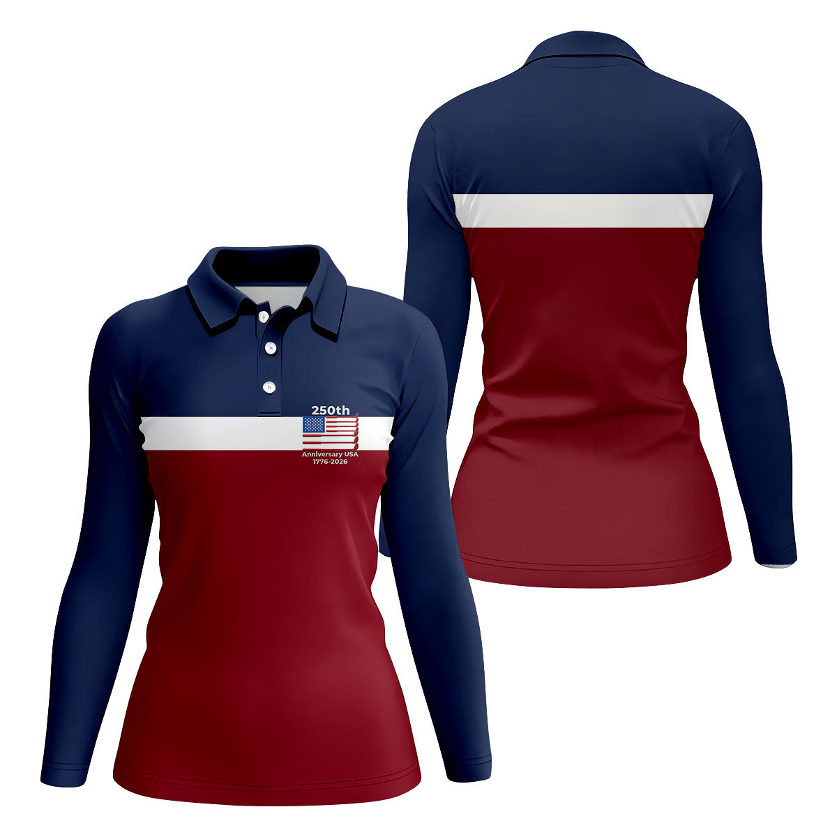 250th Anniversary USA 1776-2026 Red White Blue Ladies Golf Tops, 4th Of July Golf Shirt For Women