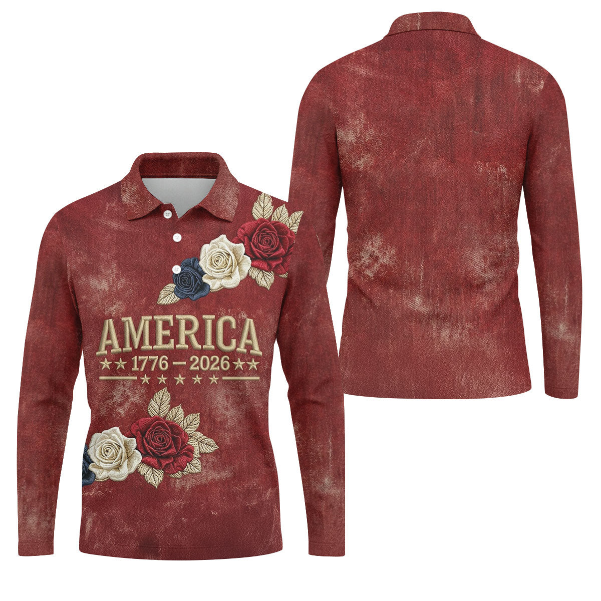 America 1776-2026 Patriotic Roses Vintage Golf Shirt, 250 Years 4th Of July Golf Shirts For Men