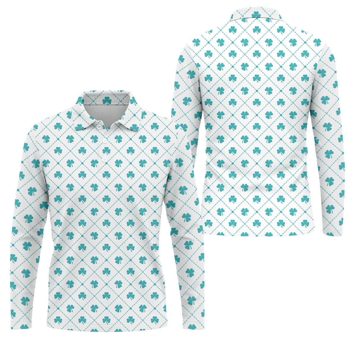 Grid Pattern Shamrock Golf Shirt, St Patrick's Day Golf Tops For Men, Golf Shirts For Men, Polo ShirtFor Men