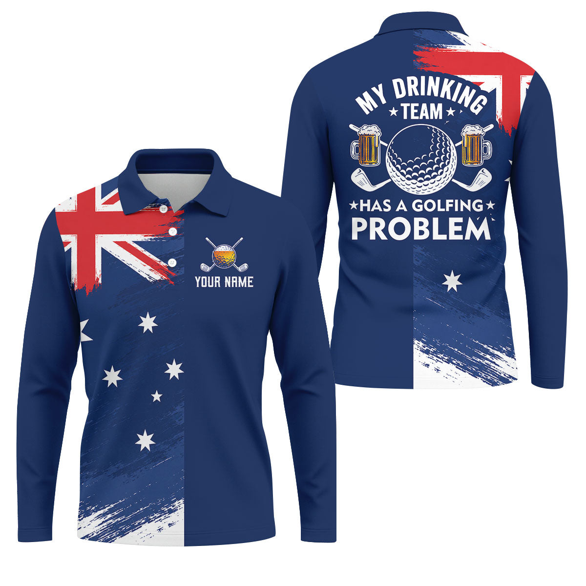 My Drinking Team Has A Golfing Problem Australia Flag Print Men's Golf Top, Golf Shirts For Men