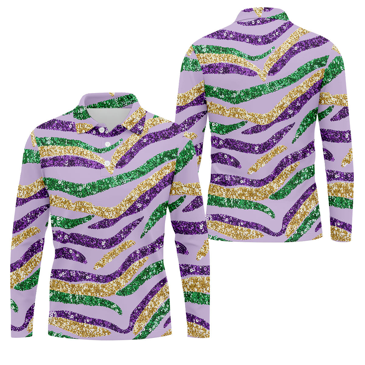 Purple Green Gold Sequin Pattern Light Purple Mardi Gras Golf Shirt, Polo ShirtFor Men, Golf Shirts For Men