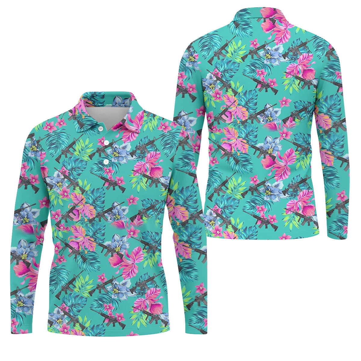 Hawaiian Floral With Army Theme Golf Shirts For Men, Polo ShirtFor Men, Golfing Apparel
