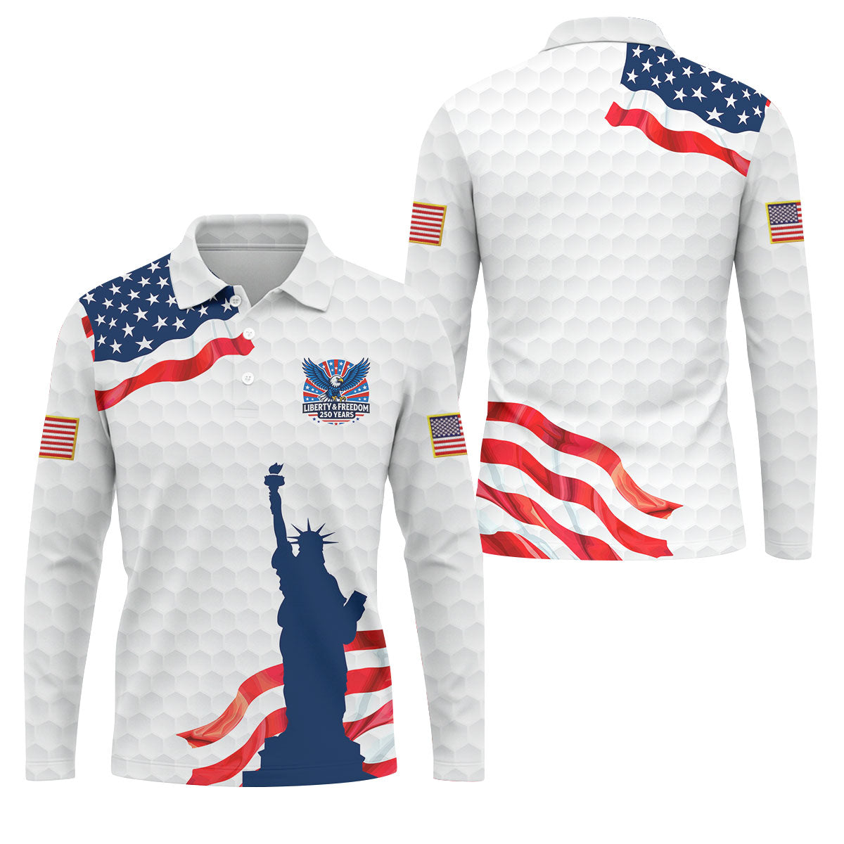 Liberty And Freedom 250 Years Golf Ball Pattern Patriotic Golf Shirt, 4th Of July Polo Shirtor Men