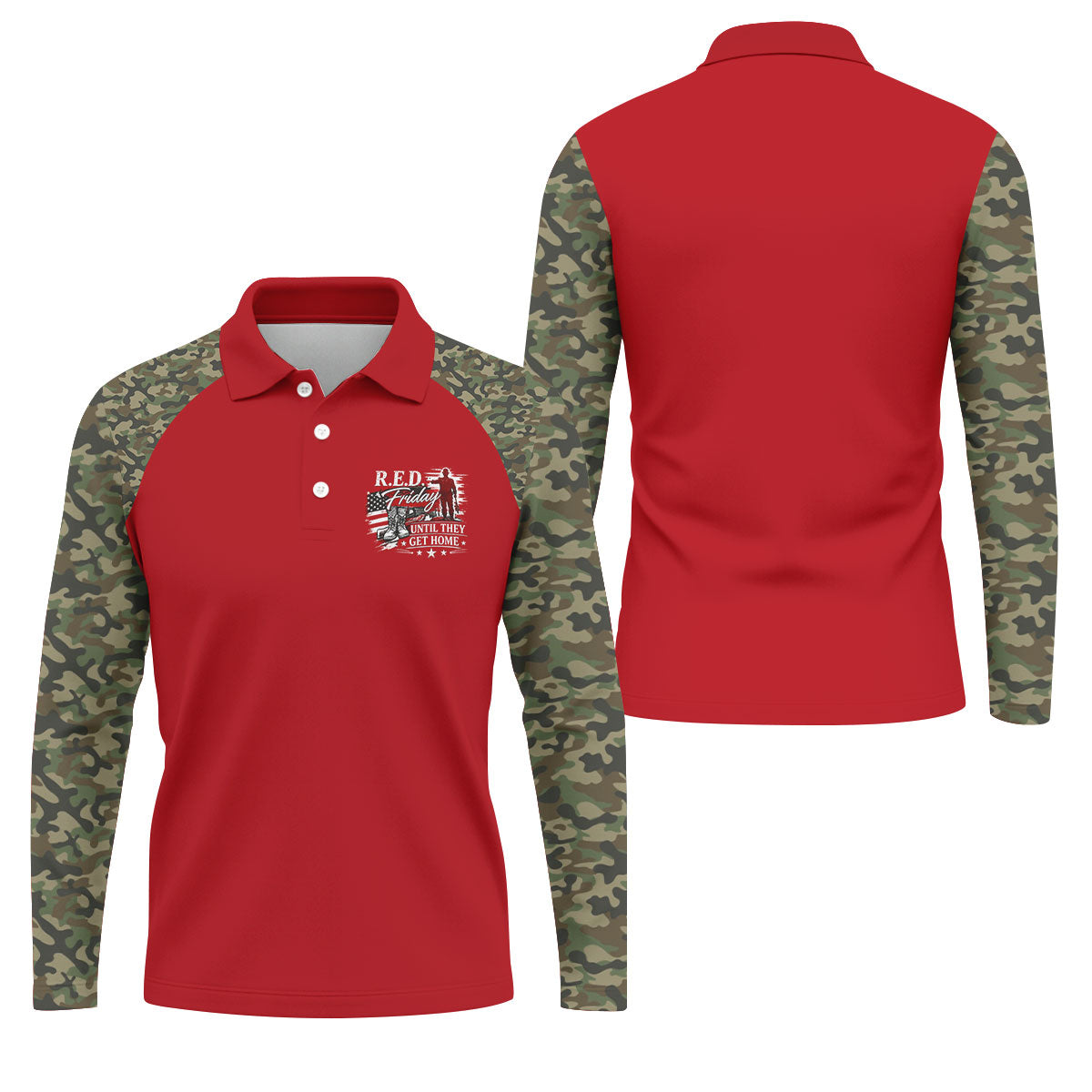RED Friday Untill They Get Home Red Camo Golf Shirt, Veteran Memorial 250 Years Polo Shirtor Men