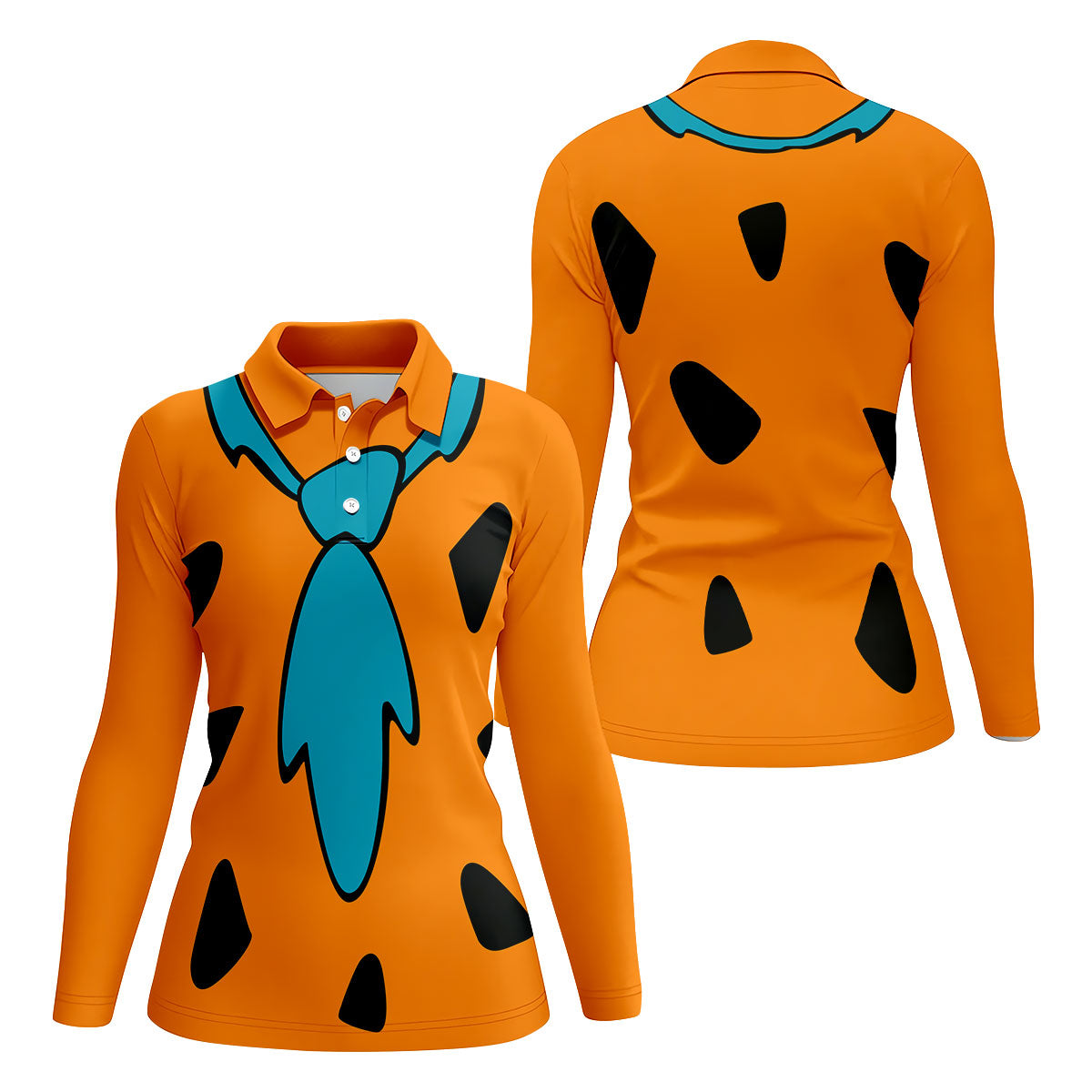 Orange Blue Stone Age Hawaiian Golf Shirt, Women’s Golf Apparel, Golf Shirts For Women