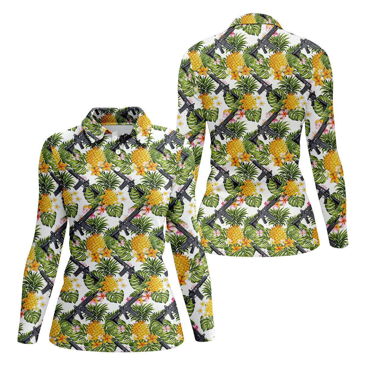 Tropical Pineapple Rifle Golf Shirt, Hawaiian Tactical Print, Women’s Golf Polo