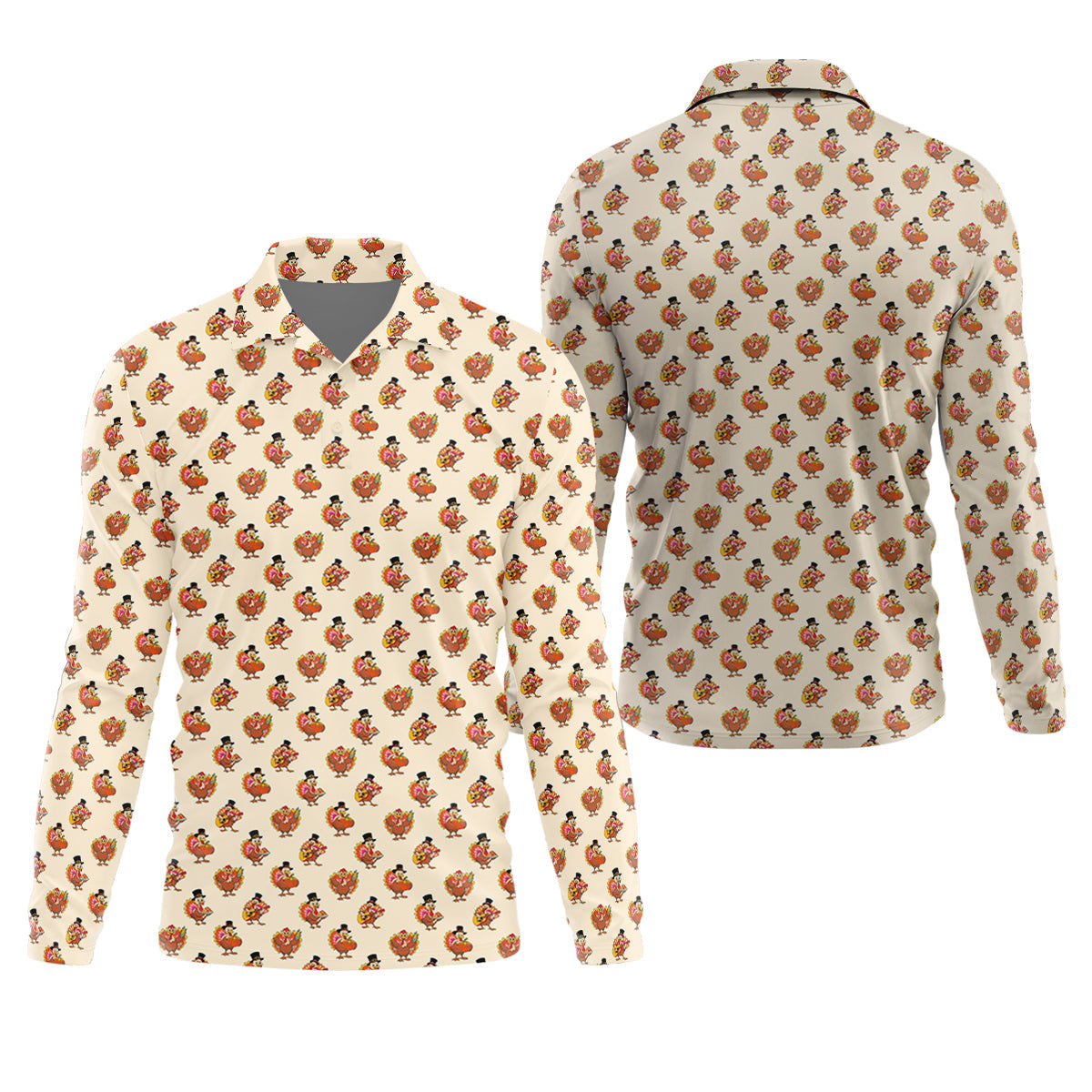 Festive Turkey Thanksgiving Holiday Beige Golf Tops For Men, Polo Shirtor Men, Golf Gift For Men