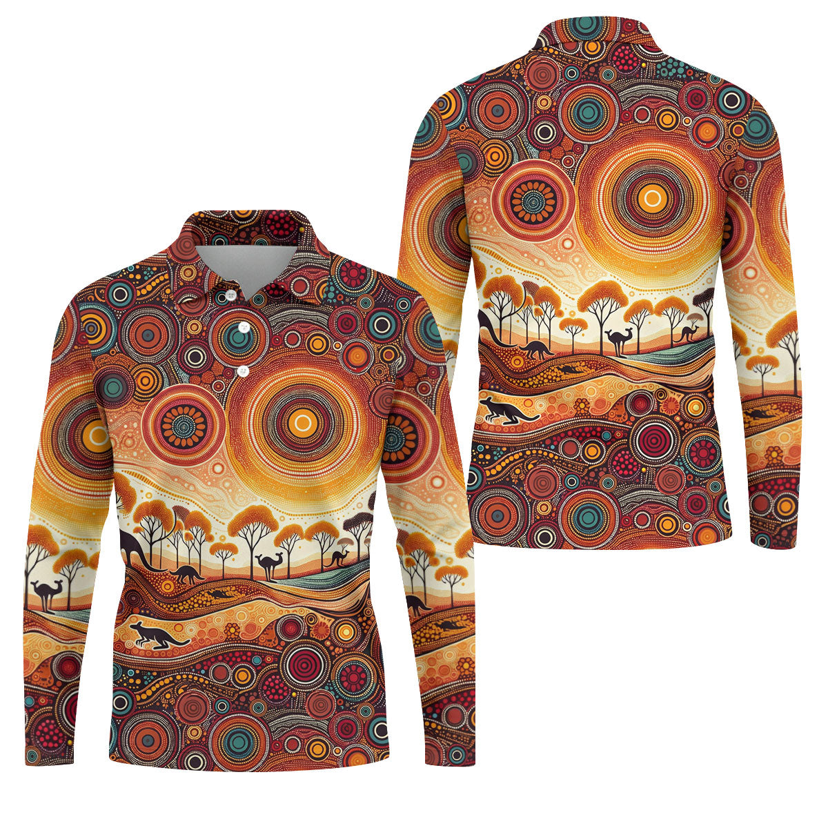 Australian Aboriginal Colourful Art Golf Tops For Men, Australia Kangaroo Polo Shirtor Men