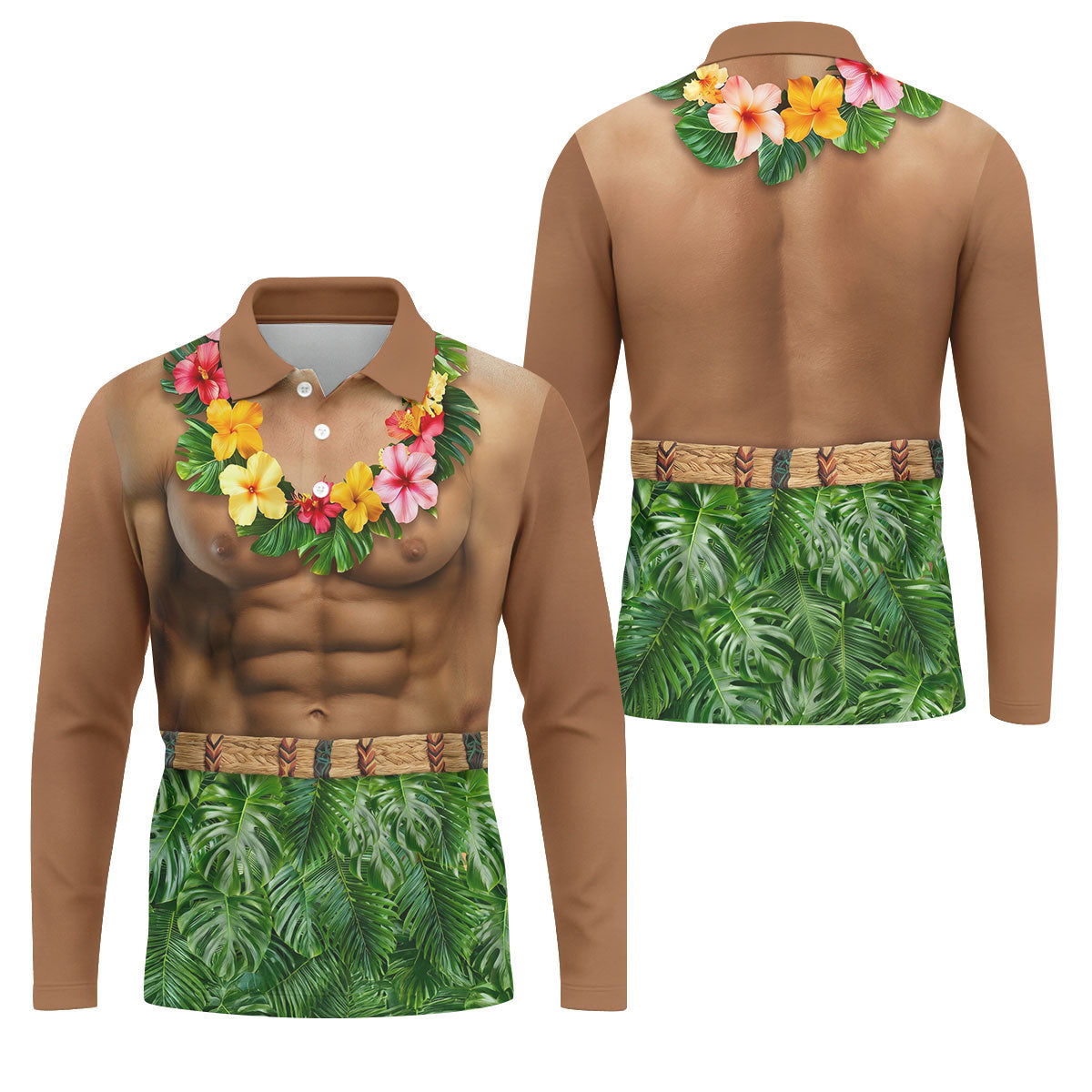 Floral Lei Tropical Theme Party Funny Costume Hawaiian Golf Shirt, Polo Shirtor Men
