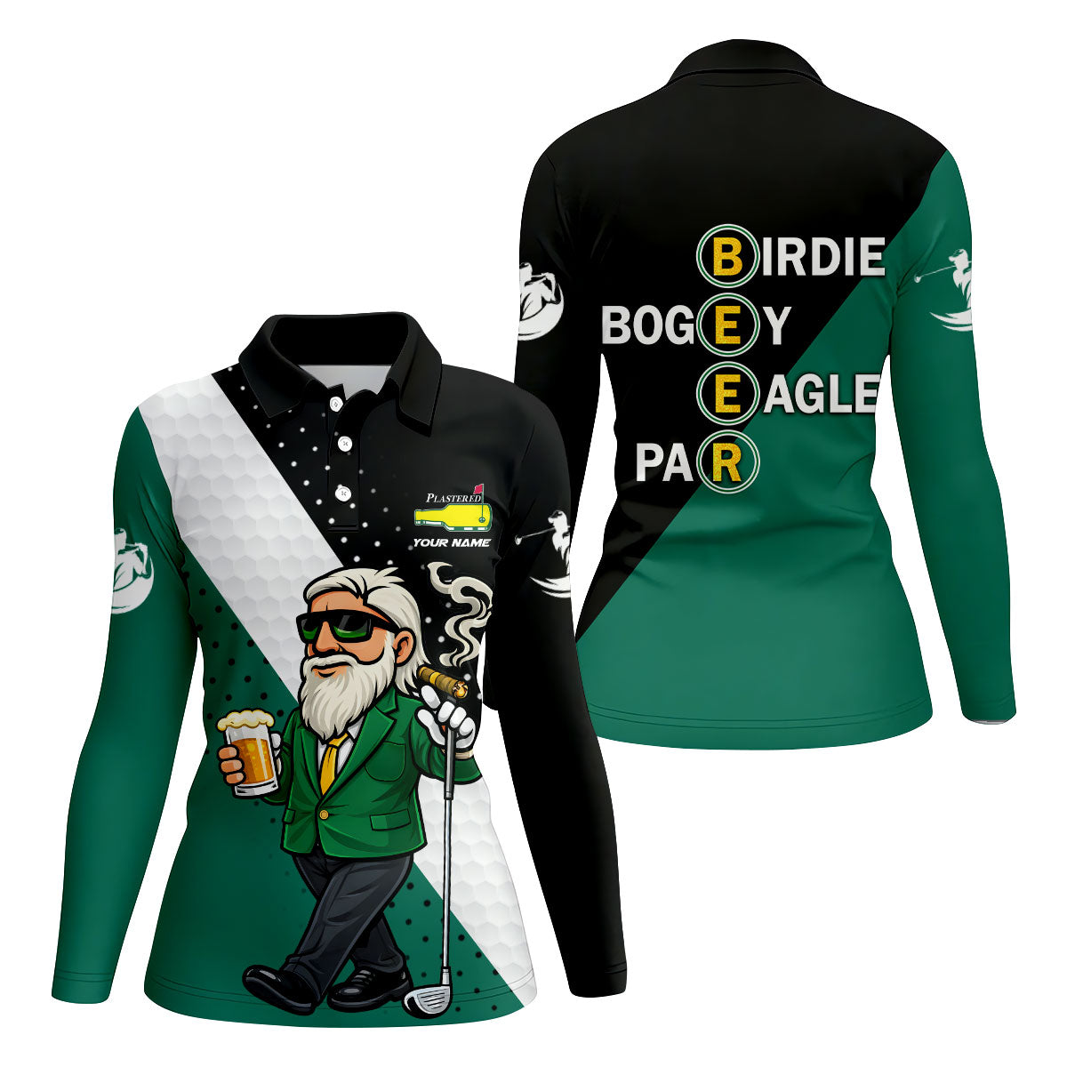 Birdie Boogey Eagle Par Plastered Beer Bottle Logo Women's Golf Shirts, Golf And Beer Fun Golf Shirt