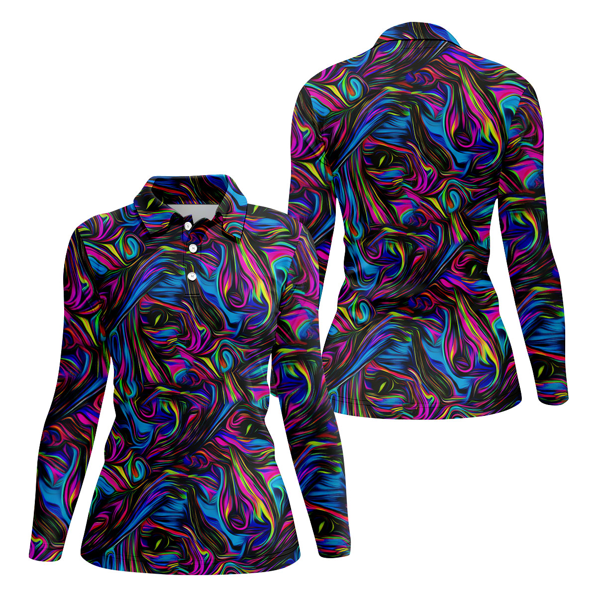 Vibrant Neon Liquid Marble Abstract Golf Shirt, Women’s Golf Tops, Women’s Golf Apparel