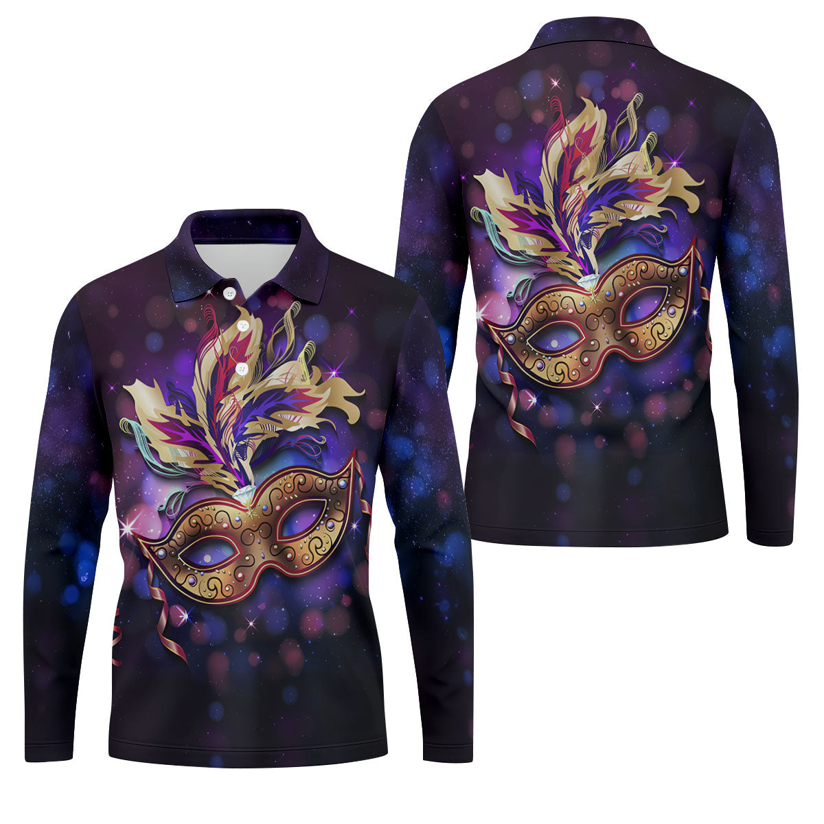 Mardi Gras Mask Feather Ribbon Purple Golf Shirt, Polo ShirtFor Men, Golf Shirts For Men
